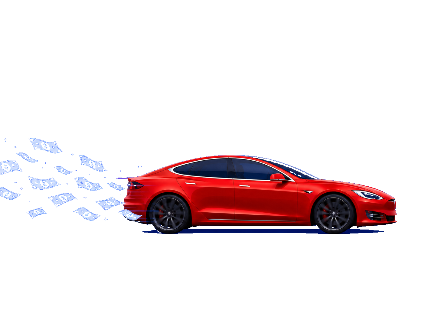 Red Tesla speeding with listing earnings on GetEV